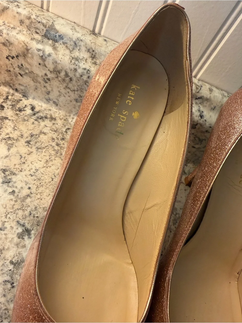 Kate Spade ♠️ Rose Gold Glitter Heels with Bow Wedding Princess Made in Italy
